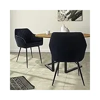 ml-design lot 2x chaises de salle à manger - noir - style rétro - dossier/accoudoirs rembourrée aspect velours - pieds en métal noir - chaise ergonomique - fauteuil moderne de salon/chambre/cuisine