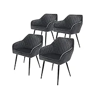 ml-design lot de 4 chaises de salle à manger avec accoudoirs et dossier, anthracite, revêtement en velours, pieds en métal noir, chaise de cuisine pour table à manger, protections de sol inclus