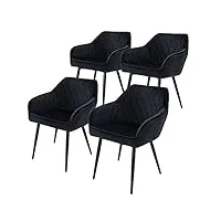 ml-design lot de 4 chaises de salle à manger avec accoudoirs et dossier, noir, revêtement en velours, pieds en métal noir, chaise de cuisine salon pour table à manger, protections de sol inclus