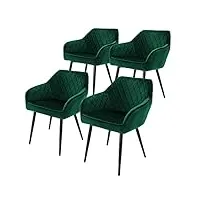 ml-design lot de 4 chaises de salle à manger avec accoudoirs et dossier, vert foncé, revêtement en velours, pieds en métal noir, chaise de cuisine pour table à manger, protections de sol inclus