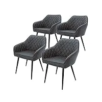 ml-design lot de 4 chaises de salle à manger avec accoudoirs et dossier, anthracite, revêtement en simili, pieds en métal noir, chaise de cuisine salon pour table à manger, protections de sol inclus