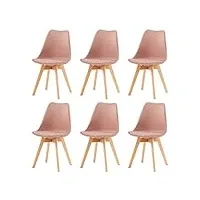 eggree lot de 6 chaise salle à manger scandinaves sgs tested chaise rembourrée de cuisine rétro chaise de bureau avec pieds en bois de hêtre massif, rose fumé