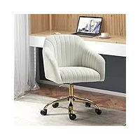 fabrication haus chaise fauteuil de bureau en velours, siège ergonomique d'ordinateur moderne et mignonne, hauteur réglable, fauteuil de vanité pour femmes filles base dorée, blanc