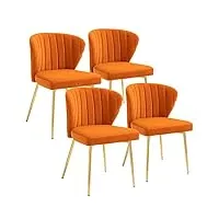 sepnine chaises de salle à manger modernes en velours - avec pieds en métal doré - pour salle à manger, cuisine, le salon (orange, lot de 4)