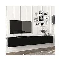 [en.casa] meuble tv mural support télé suspendu avec Étagères fermées espace de rangement flottante pour salon banc télévision panneau de particules 180 x 31 x 29,5 cm noir