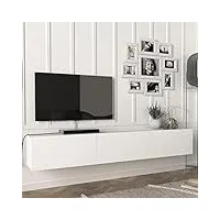 [en.casa] meuble tv mural support télé suspendu avec Étagères fermées espace de rangement flottante pour salon banc télévision panneau de particules 180 x 31 x 29,5 cm blanc