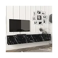 [en.casa] meuble tv mural support télé suspendu avec Étagères fermées espace de rangement flottante pour salon banc télévision panneau de particules 180 x 31 x 29,5 cm effet marbre noir