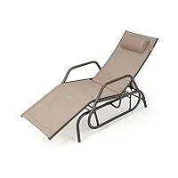 giantex chaise longue d’extérieur, fauteuil inclinable d’extérieur avec dossier réglable et oreiller amovible, fauteuil de relaxation réglable, pour terrasse, jardin, piscine (marron)