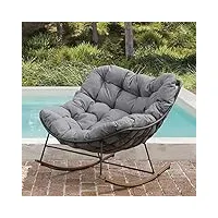 fauteuil à bascule d'extérieur en acier avec coussin – moderne gris confortable pour porche, balcon, terrasse, jardin et cour