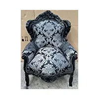 casa padrino fauteuil baroque argent motif/noir - fauteuil de salon en bois massif fait main - fauteuil de salon de style ancien - meuble de salon de style baroque - meuble baroque