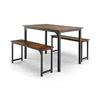 relax4life ensemble table et chaises pour 4 personnes, table de cuisine industrielle avec cadre en métal, table chaise encastrable pour cuisine salle à manger restaurant (marron rustique)