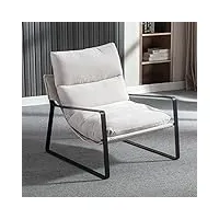 wahson fauteuil de salon confortable en chenille, chaise relaxant avec siège Épais, fauteuil lounge de structure métal, fauteuil et chaise pour salon et chambre, beige