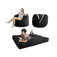 maxyoyo lit de sac de haricots - se transforme d'un fauteuil poire de haricots en lit - pouf poire avec housse douce et rembourrage moelleux inclus pour adulte, invités (noir, plein)
