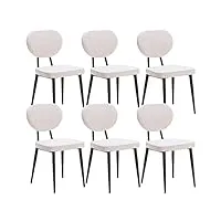 altobuy dax - lot de 6 chaises ajourées blanches effet suédine craquelée piétement métal noir