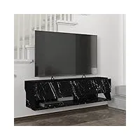 [en.casa] meuble tv mural support télé avec compartiment fermé et Étagère banc télévision intemporel avec espace de rangement panneau de particules 120 x 32 x 33 cm effet marbre noir