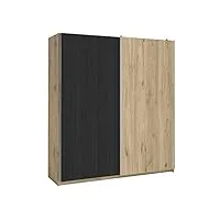 konetis - armoire penderie 2 portes coulissantes effet chêne et bois noir