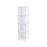baroni home armoire modulaire peu encombrant, meuble de rangement empilable en plastique de chambre, organisateur avec 4 compartiments à cubes d'entrée, 37x37x147 cm