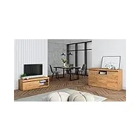 skraut home - ensemble de meubles de salon | table 140 bicolore pieds u 6 convives | meuble tv 120 | crédence/buffet 140 | chêne et noir | style industriel