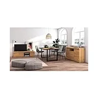 skraut home - ensemble de meubles de salon | table 140 bicolore pieds u 6 convives | meuble tv 160 | crédence/buffet 140 | chêne et noir | style industriel