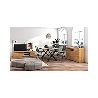 skraut home - ensemble de meubles de salon | table 140 bicolore pieds x 6 convives | meuble tv 160 | crédence/buffet 140 | chêne et noir | style industriel