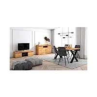 skraut home - ensemble de meubles de salon | table 140 pieds x 6 convives | meuble tv 140 | crédence/buffet 140 | chêne et noir | style industriel