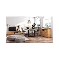 skraut home - ensemble de meubles de salon | table 140 pieds u 6 convives | meuble tv 160 | crédence/buffet 140 | chêne et noir | style industriel