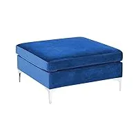 pouf de type ottoman bleu marine et argenté en velours et métal repose-pieds pour canapé modulable salon moderne et glamour