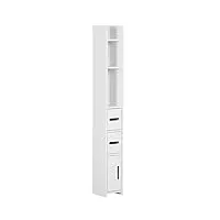 kleankin meuble colonne de salle de bain armoire toilette haute avec étagères et placards - 15 x 17 x 120 cm - blanc