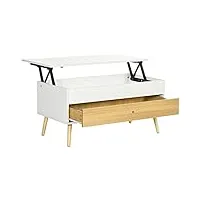homcom table d'appoint rectangulaire surélevée table de salon avec plateau relevable 1 tiroir et meuble à tiroirs en bois dim. 100l x 50l x 49h cm blanc