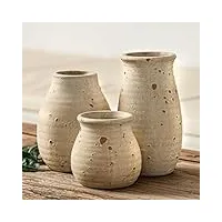 ensemble de vases rustiques en céramique - petits vases bohèmes pour décoration de maison de campagne, décoration de ferme, décoration d'intérieur pour salon, table basse, cheminée et étagère.