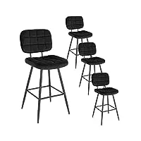 eugad tabouret bar lot de 4, chaise de bar, chaise de cuisine, tabouret de bistrot, tabouret de comptoir, tabouret avec dossier,repose-pieds, siège rembourré, en velours et métal, noir, 1042by-4