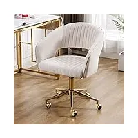 wahson chaise de bureau à roulettes, fauteuil de bureau erconomique avec siège pivotant à 360°, chaise bureau plaqué or, chaise d'étude pour chambre et bureau, beige