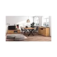 skraut home - ensemble de meubles de salon | table 200 pieds x 10 convives | meuble tv 160 | crédence/buffet 140 | chêne et noir | style industriel