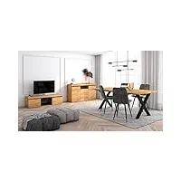 skraut home - ensemble de meubles de salon | table 200 pieds x 10 convives | meuble tv 140 | crédence/buffet 140 | chêne et noir | style industriel
