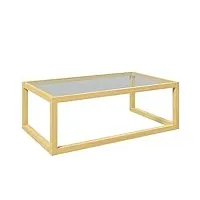 homcom table basse rectangulaire table de salon avec plateau en verre trempé cadre en bois d'hévéa dim. 100l x 60l x 35h cm bois naturel