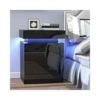 lvhcmfohm table de chevet avec lumière led, chevet de lit, table de nuit avec 3 tiroirs et rangement à rabat supérieur pour chambre à coucher, salon (noir, 45x35x61cm)