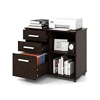 giantex armoire de rangement à roulettes avec 3 tiroirs et 2 compartiments ouverts, armoire de bureau pour imprimante et documents, armoire à roulettes verrouillable