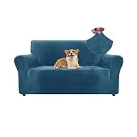 ystyle housse de canapé en velours, housse canape 2 places, housses de canapé extensible, universelle sofa cover avec accoudoirs, protège canapé chat chiens griffures, bleu paon
