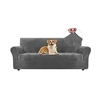 ystyle housse de canapé en velours, housse de canape 3 places, housse pour canapé extensible, universelle sofa cover avec accoudoirs, protection canapé chat chiens griffures, gris
