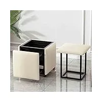 chaise empilable 5 en 1 poufs gigognes, tabouret cube magique pour salle à manger avec siège en cuir nappa, cadre et roues en acier au carbone (taille : 35 x 35 x 35 cm, couleur : beige) decoration