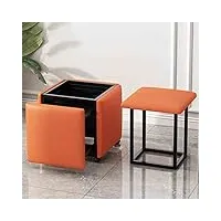 chaise empilable 5 en 1 poufs gigognes, tabouret cube magique pour salle à manger avec siège en cuir nappa, cadre et roues en acier au carbone (taille : 45 x 45 x 45 cm, couleur : orange) decoration