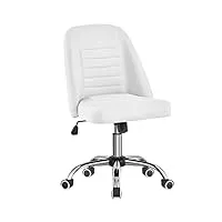 yaheetech chaise de bureau à dossier moyen chaise d'ordinateur en similicuir à roulettes base en métal chromé assise réglable en hauteur siège moderne blanc