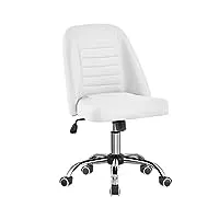 abician chaise de bureau fauteuil de bureau à dossier avec roulettes à 360° base en métal chromé assise réglable chaise d'ordinateur en hauteur siège moderne en similicuir blanc