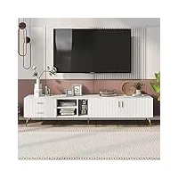 merax meuble tv bas pour tv de 75 pouces avec 2 casiers, 2 tiroirs et 3 étagères ouvertes, buffet tv moderne, meuble tv pour salon et salle à manger, blanc, 180 x 35 x 44 cm