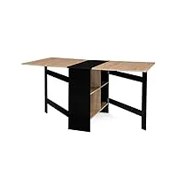 idmarket - table console pliable edi 2-6 personnes avec rangements bois noir plateau façon hêtre 150 x 80 cm