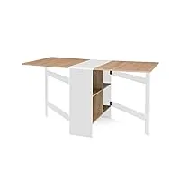 idmarket - table console pliable edi 2-6 personnes avec rangements bois blanc plateau façon hêtre 150 x 80 cm
