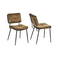 meuble cosy lot de 2 chaises de salle à manger rétro vintage avec dossier assise rembourrée en suédine pieds en métal pour cuisine salon chambre bureau, blanco, 54x45x82cm