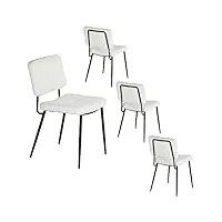 meuble cosy lot de 4 chaises de salle à manger scandinave avec dossier assise rembourrée en tissu bouclette pieds en métal pour cuisine salon chambre bureau, blanco, 54x45x82cm