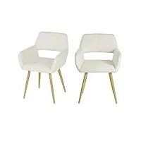 meuble cosy lot de 2 chaises de salle à manger scandinave fauteuil assise rembourrée en bouclette pieds en métal pour cuisine salon chambre bureau, beige, 56x56x78cm