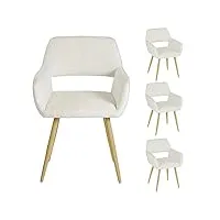 meuble cosy lot de 4 chaises de salle à manger scandinave fauteuil assise rembourrée en bouclette pieds en métal pour cuisine salon chambre bureau, beige, blanc, 56x56x78cm